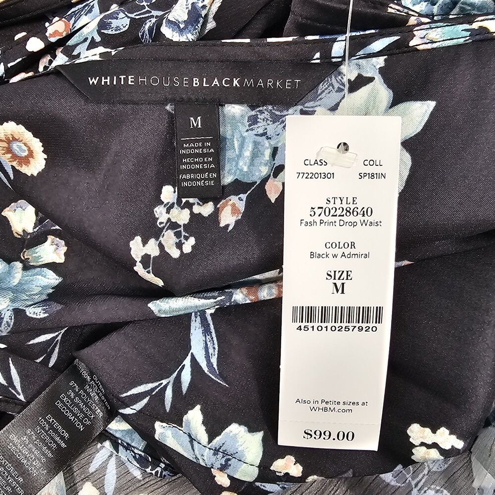 WHBM Black Floral Sheer Peplum Blouse & Camisole Size M Romantic Bell Sleeve - Picture 4 of 9
